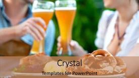  Presentation with beer garden - Audience pleasing PPT layouts consisting of beer garden - smiling bavarian couple wearing traditional backdrop and a coral colored foreground