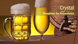  Presentation with oak barrel - PPT theme with beer glasses old oak barrel and wheat ears on wooden table background and a tawny brown colored foreground