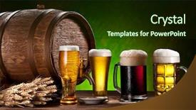  Presentation with oak barrel - Cool new PPT layouts with beer glasses old oak barrel and wheat on wooden table backdrop and a wine colored foreground