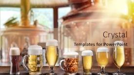  Presentation with copper - Beautiful presentation theme featuring beer glasses on wooden table and copper brewing cask at the background backdrop and a coral colored foreground
