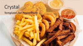  Presentation with beer - Colorful presentation design enhanced with beer plate with spicy chicken backdrop and a yellow colored foreground