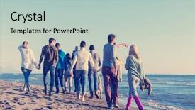  Presentation with friends - Slides enhanced with beer run - group of young friends spending background and a  colored foreground