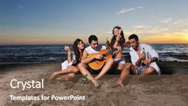  Presentation with group of happy couples - Colorful PPT theme enhanced with beer run - happy young friends group have backdrop and a violet colored foreground