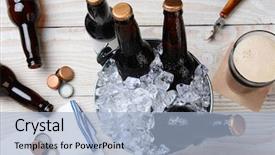  Presentation with beer bottle - Presentation theme featuring beer with a metal bucket background and a light blue colored foreground