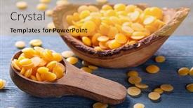  Presentation with spoon - Theme with beeswax-pellets-in-the-spoon background and a yellow colored foreground
