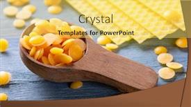  Presentation with spoon - Slides having beeswax-pellets-in-the-spoon background and a yellow colored foreground