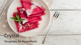  Presentation with powdered - PPT theme with beet pancakes with powdered sugar background and a  colored foreground