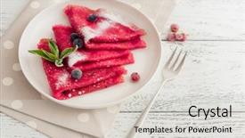  Presentation with powdered - Cool new slide deck with beet pancakes with powdered sugar backdrop and a light gray colored foreground