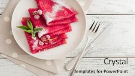  Presentation with powdered - Presentation design consisting of beet pancakes with powdered sugar background and a  colored foreground