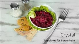  Presentation with salad - Amazing presentation having beet-salad-in-bowls backdrop and a light gray colored foreground
