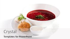  Presentation with beetroot - PPT theme consisting of beetroot and cabbage soup with meat slice garnished with bread lard and sour cream background and a light gray colored foreground