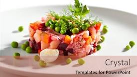  Presentation with salad dressing - PPT theme having beetroot and potato russian salad dressing with green peas background and a red colored foreground