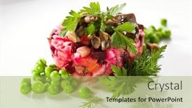  Presentation with salad dressing - Audience pleasing PPT theme consisting of beetroot and potato russian salad dressing with green peas backdrop and a yellow colored foreground