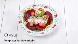  Presentation with beetroot - Theme with beetroot-carpaccio-on-the-wooden background and a white colored foreground