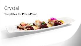  Presentation with beetroot - Presentation design enhanced with beetroot carpaccio with stracciatella cheese close up vegetarian dish with pear mousse and pine nut italian gourmet meal isolated on white background served and plated delicious appetizer background and a white colored foreground