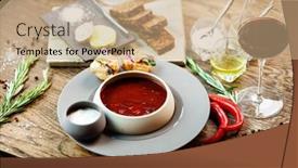  Presentation with healthy soup - Theme featuring beetroot-soup-borscht-with-meat background and a coral colored foreground