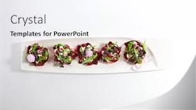  Presentation with haute cuisine - Beautiful presentation design featuring beetroot-tartare-with-goat-cheese backdrop and a sky blue colored foreground