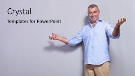  Presentation with smile sparkle shine - Amazing theme having befriend - casual senior man welcoming you backdrop and a light gray colored foreground