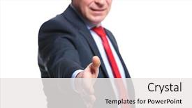  Presentation with aged - Audience pleasing presentation theme consisting of befriend - mid aged business man offering backdrop and a white colored foreground