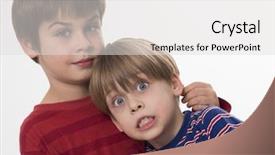 Presentation with two small brothers - Colorful PPT theme enhanced with befriend - two brothers hugging backdrop and a light gray colored foreground