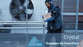  Presentation with beggar - PPT layouts with beggar-man-and-help-sign background and a ocean colored foreground