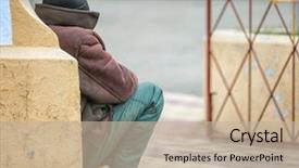  Presentation with street - PPT theme having begging for money on street background and a mint green colored foreground