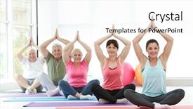  Presentation with gym - Amazing slide deck having beginner - group of people practicing yoga backdrop and a white colored foreground