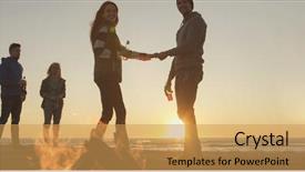  Presentation with beer garden friends in tracht - Cool new presentation with beginning - happy carefree young friends having backdrop and a yellow colored foreground