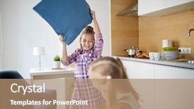  Presentation with fun - Cool new PPT theme with behavior kitchen - two little playful girls having backdrop and a  colored foreground