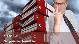  Presentation with piles - PPT theme featuring behavior organization - menacing business man surrounded background and a tawny brown colored foreground