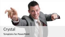  Presentation with forward - Slide set enhanced with behavioral interviewing - young handsome businessman pointing forward background and a white colored foreground