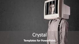  Presentation with head - Beautiful PPT theme featuring behind bars - business man with monitor screen backdrop and a gray colored foreground