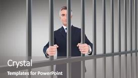  Presentation with grey - Presentation theme with behind bars - businessman showing with hands background and a  colored foreground
