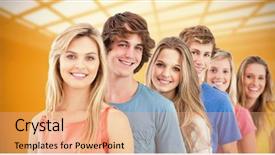  Presentation with group - PPT theme featuring behind each other against white background and a  colored foreground