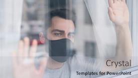  Presentation with house window - PPT theme with behind-glass-view-of-sad background and a light gray colored foreground