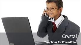  Presentation with young man wearing a hat - Slides having behind his computer while wear background and a dark gray colored foreground