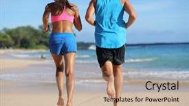  Presentation with athletes - PPT theme consisting of behind jogging away barefoot background and a coral colored foreground