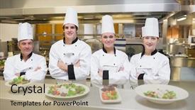  Presentation with chef - PPT layouts featuring behind salads in the kithcen background and a coral colored foreground