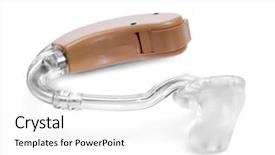  Presentation with ear medical - Amazing PPT layouts having behind the ear aid backdrop and a white colored foreground
