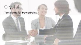  Presentation with partners - Beautiful theme featuring behind the glass handshake of business partners backdrop and a white colored foreground