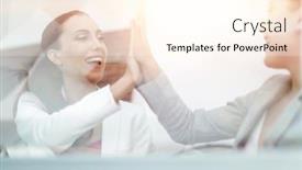  Presentation with winning - Colorful PPT theme enhanced with behind the glass winning business team backdrop and a cream colored foreground