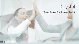  Presentation with winning - Cool new PPT theme with behind the glass winning business team backdrop and a sky blue colored foreground