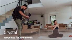  Presentation with recording - Presentation design with behind-the-scene-photo background and a gray colored foreground