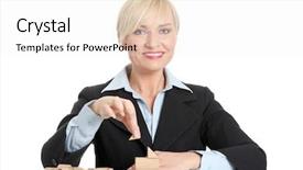  Presentation with mature students sitting at desks - PPT theme featuring behind the table with blocks background and a white colored foreground