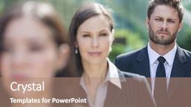  Presentation with waiting line - Beautiful PPT theme featuring behind two businesswomen in line backdrop and a coral colored foreground