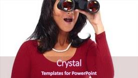  Presentation with business intelligence white robotic arm - PPT theme with business woman with binoculars isolated background and a crimson colored foreground