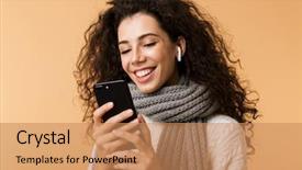  Presentation with listening woman - Audience pleasing theme consisting of beige background listening to music backdrop and a coral colored foreground