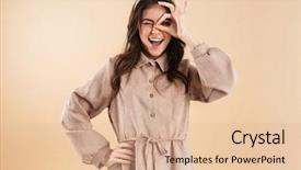  Presentation with happy image - Audience pleasing presentation design consisting of beige background wall make okay backdrop and a lemonade colored foreground