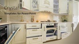  Presentation with kitchen furniture - Presentation theme with beige-contemporary-classic-kitchen-inrerior background and a mint green colored foreground