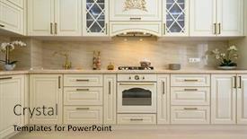 Presentation with classic - PPT theme with beige-contemporary-classic-kitchen-interior background and a coral colored foreground